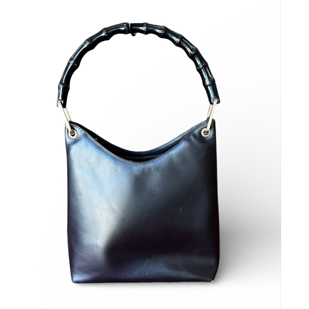 Gucci Black Leather Bamboo Handle Shoulder Bag